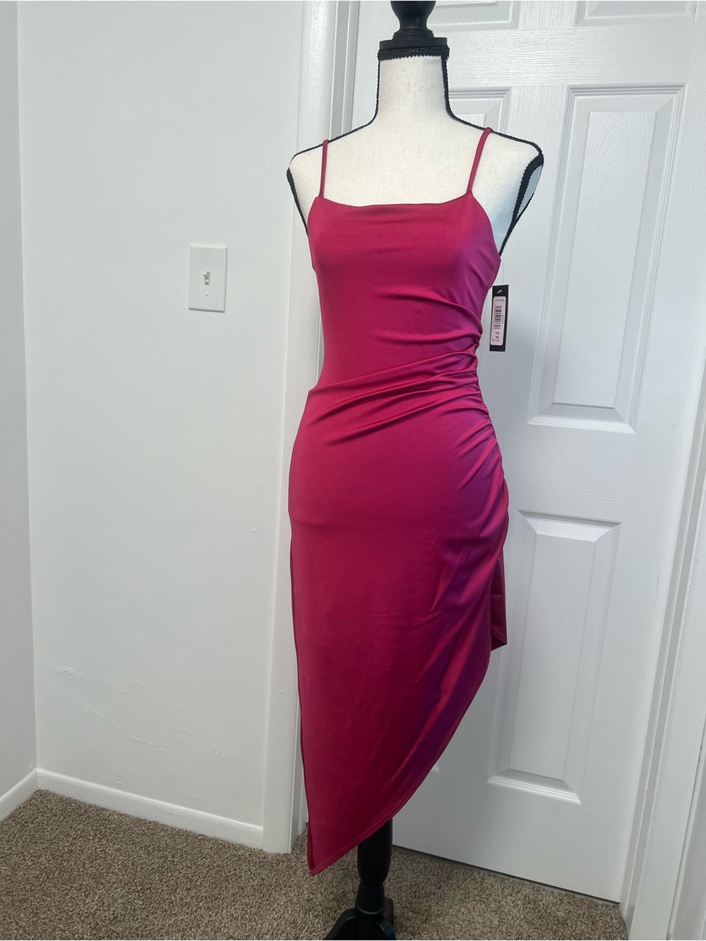 Jump Apparel Pink Ruched Bodycon Asymmetric Dress - XS (NWT)